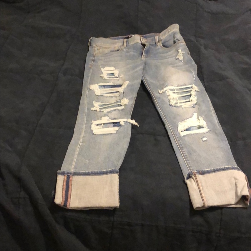 Cropped express mid rise jean ripped capris